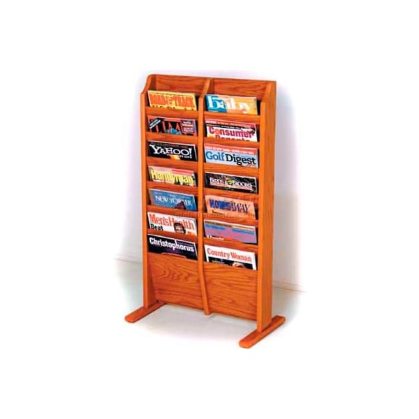 Wooden Mallet Wooden Mallet Cascade Free-Standing 14 Pocket Magazine Rack, Medium Oak MR14-FSMO - main